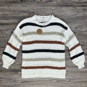 BNWT BiBi super soft sweater with bubble crochet, fall stripes and white size L
